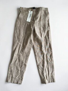 THEORY Taupe Brown Pinstriped Linen Ankle Pants Size 2